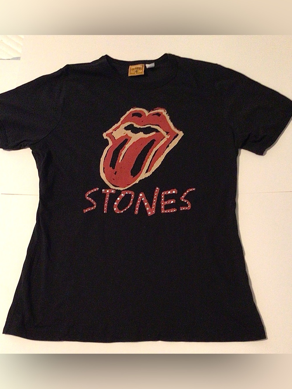 Rockware Rolling Stones Lips Tongue Graphic T Shirt 16W Studded Black Runs Small